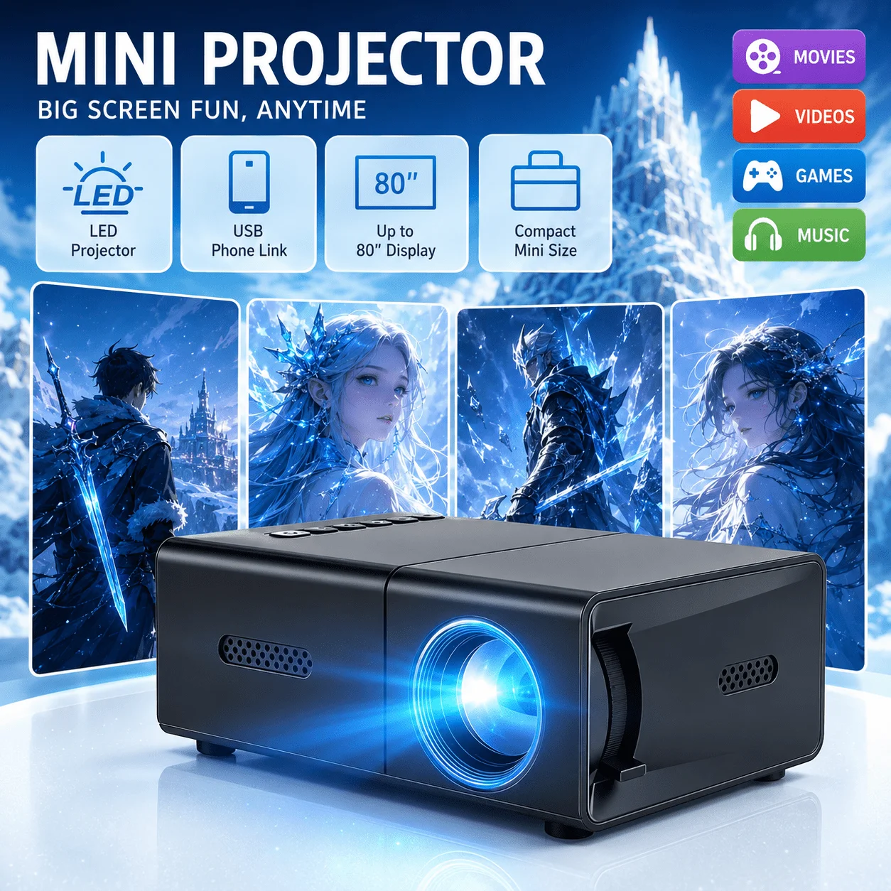 Android Tablet Gaming Accessories - Mini draagbare projector, compatibel met home