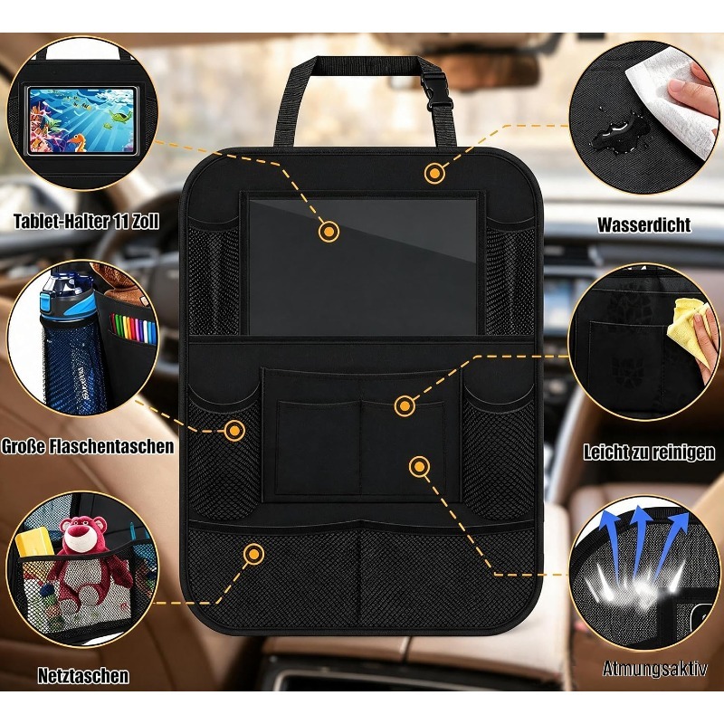 Tablet Cover Accessories - Auto-achterbankorganizer met touchscreen-tablethouder, opbergvakken, rugleuningbeschermer, auto-interieuraccessoires