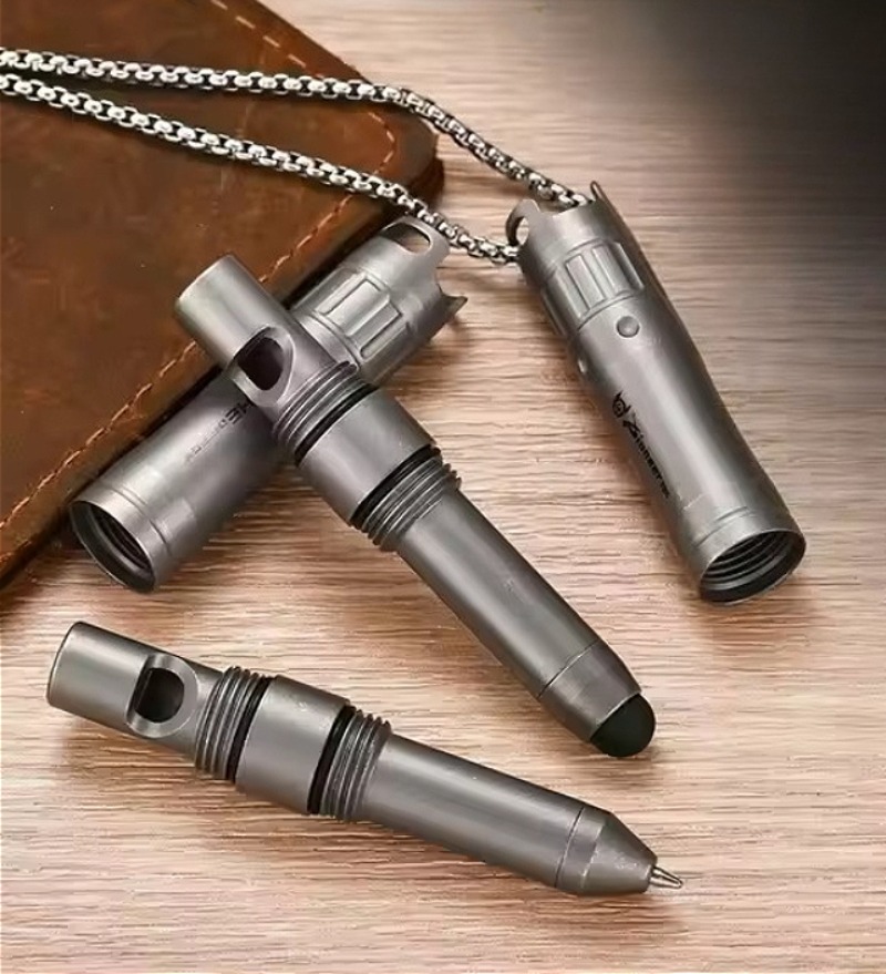 Tablet Pencil Accessories - Titaniumlegering EDC-pen met noodfluitje en siliconen
